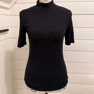 Nine West Black Ribbed Mock Neck Top | Size Small | NWOT